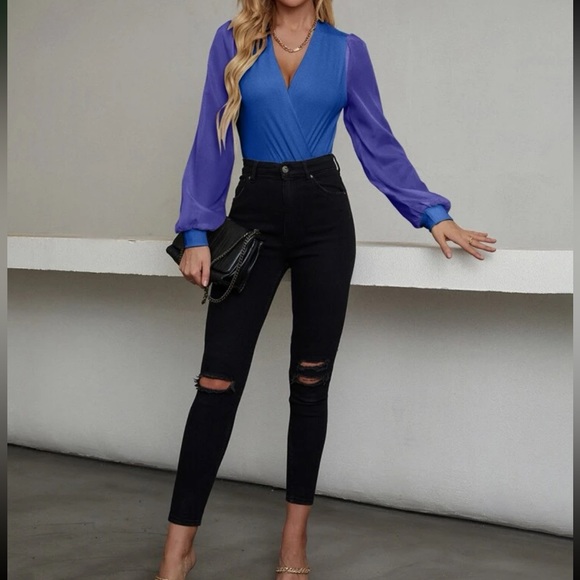 Classic Surplice Sheer Sleeve Bodysuit - Picture 9 of 15